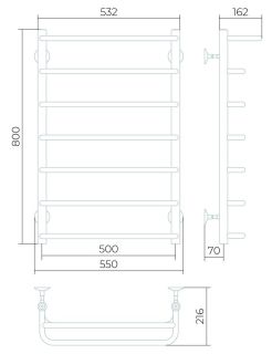 Водяной полотенцесушитель Larusso Стандарт П7 с полкой 50x80см хром 4670078535313